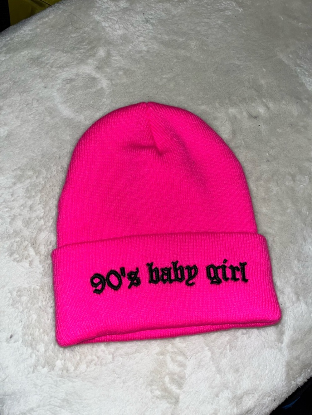 Hot Pink "90's Baby Girl" Knit Beanie Foe Woman Teen Hip Trendy Edgy Statement